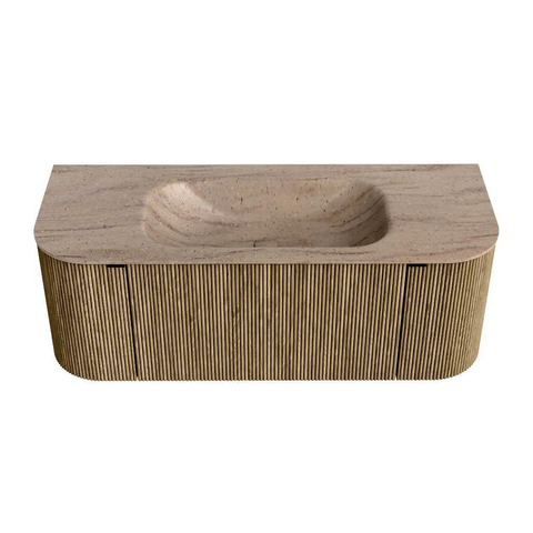 MONDIAZ KURVE-DLUX Meuble de salle de bains 120cm arrondi Gauche + Droite couleur Dusk avec 1 tiroir et 2 portes. Lavabo BIG SMALL Central sans trou de robinet Saba. SW1433319