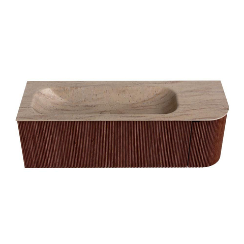 MONDIAZ KURVE-DLUX Meuble de salle de bains 135cm arrondi à droite couleur Ruby avec 1 tiroir et 1 porte. Lavabo BIG MEDIUM à gauche 1 trou de robinet Saba. SW1433482