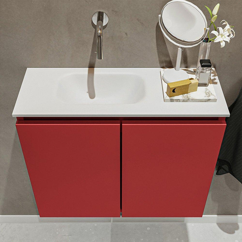 MONDIAZ TURE Toiletmeubel 60x23x50cm met 0 kraangaten 2 deuren fire mat Wastafel Eden links Solid Surface Wit SW475011