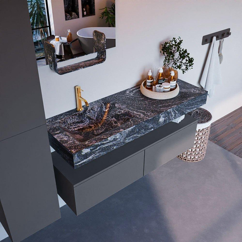 Mondiaz ALAN-DLUX Ensemble de meuble - 130cm - meuble Plata mat - 2 tiroirs - Lavabo Cloud Lava suspendu - vasque Gauche - 1 trou de robinet SW808998