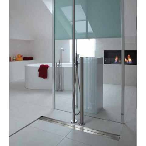 Aco WTW ShowerDrain caniveau de douche acier inoxydable avec bride de sol 800mm raccordement à gauche profondeur d'encastrement 120mm kiwa 2046527
