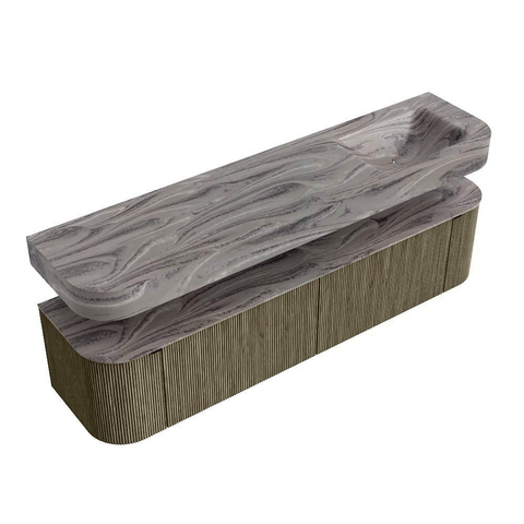 MONDIAZ THOR-DLUX 190cm meuble de salle de bains arrondi gauche + droite couleur Shadow avec 2 tiroirs et 2 portes. Vasque suspendue CLOUD Droite sans trou de robinet couleur Sombra. SW1466638
