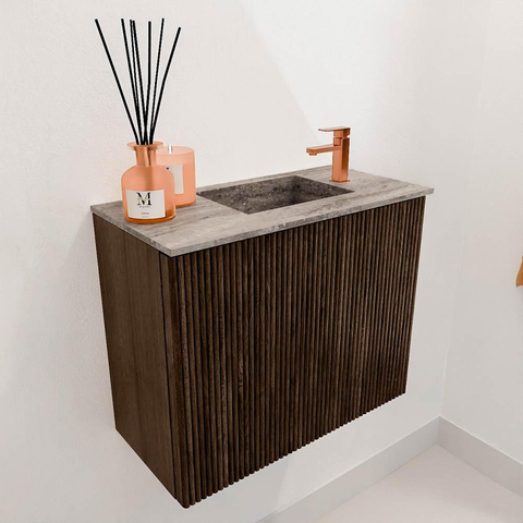 Mondiaz JOYA-DLUX 50cm toiletmeubel - kleur Walnut - Wastafel FAYE positie Rechts 1 kraangat kleur Oza. SW1424546
