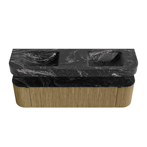 MONDIAZ THOR-DLUX 170cm meuble de salle de bains arrondi gauche + droite couleur Dusk avec 1 tiroir et 2 portes. Vasque suspendue CLOUD Double sans trou de robinet couleur Lava. SW1467688