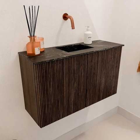 Mondiaz JOYA-DLUX Meuble de salle de bains 70cm - couleur Walnut - Vasque FAYE position Milieu Sans trou de robinet couleur Lava SW1422497