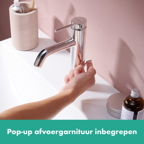 Hansgrohe Tecturis s Eengreeps wastafelkraan - 110 met PopUp - trekwaste - hoogglans chroom SW918750