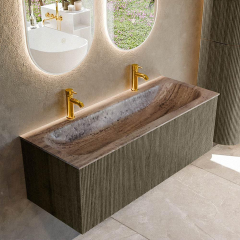 MONDIAZ KURVE-DLUX Meuble de salle de bains 120 cm couleur Shadow avec 1 tiroir et 0 porte. Plan-vasque BIG LARGE Central 2 trous de robinet Oza. SW1432917