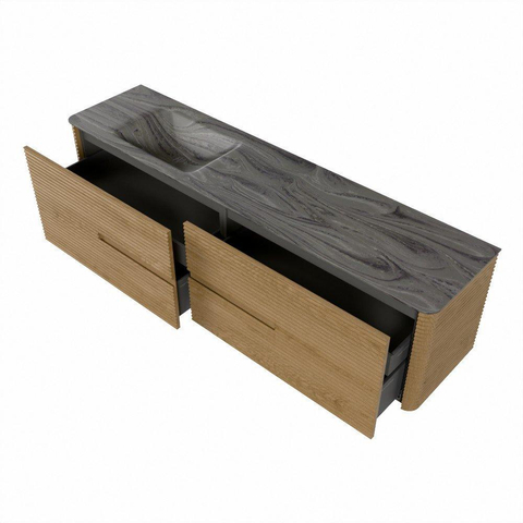 Mondiaz CIRO-DLUX Ensemble de meubles de salle de bains - 190x45x50cm - Plan vasque solid surface Sombra - 1 lavabo à gauche - 1 trou de robinet - 4 tiroirs - Chêne SW1531293