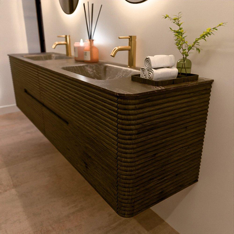 Mondiaz CIRO-DLUX Badkamermeubelset - 190x45x50cm - Solid surface wastafel Lava - 2 wasbak Dubbel - 2 kraangaten - 4 lades - Shadow SW1532506