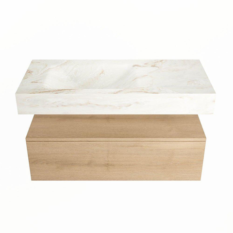 Mondiaz ALAN-DLUX Ensemble de meuble - 100cm - meuble Washed Oak mat - 1 tiroir - Lavabo Cloud Frappe suspendu - vasque Gauche - 1 trou de robinet SW808855