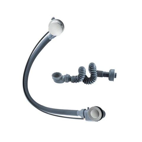 Fortifura Nebbio Ensemble combinaison de bain - mitigeur thermostatique - coude mural avec support de douchette - flexible de douche métallique - douchette ronde - Remplissage-vidage de baignoire - inox brossé PVD (inox) SW1238058