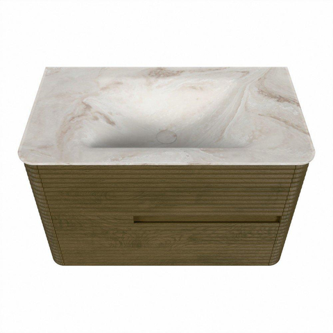 Mondiaz CIRO-DLUX Badkamermeubelset - 80x45x50cm - Solid surface wastafel Frappe - 1 wasbak Midden - 1 kraangat - 2 lades - Dusk SW1532805