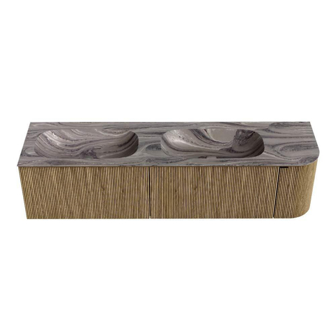 MONDIAZ KURVE-DLUX 175cm meuble de salle de bains arrondi Droite couleur Dusk avec 2 tiroirs et 1 porte. Lavabo STOR SMALL Double / Gauche sans trou de robinet Sombra. SW1433906