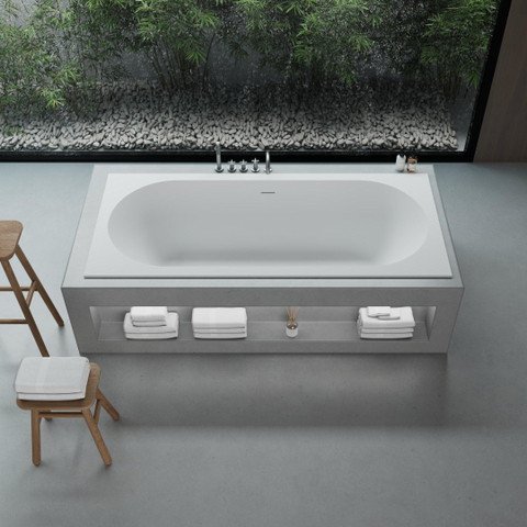 Ideavit SolidCozy inbouw bad - 180x80x54cm - solid surface - overloopgat - inclusief pop up afvoer - wit mat SW1079973