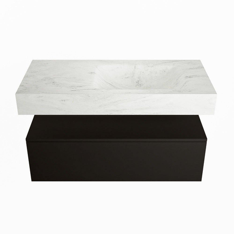 Mondiaz ALAN-DLUX Ensemble de meuble - 100cm - meuble Urban mat - 1 tiroir - Lavabo Cloud Opalo suspendu - vasque Droite - 1 trou de robinet SW806354