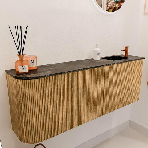Mondiaz JOYA-DLUX 111.6cm toiletmeubel - ronding links kleur Oak - Wastafel FAYE positie Rechts 1 kraangat kleur Lava. SW1422122