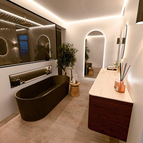 Mondiaz CIRO-DLUX Meuble de salle de bains - 180x45x50cm - Plan vasque solid surface Meli - 1 vasque à gauche - 1 trou de robinet - 4 tiroirs - Ruby SW1531800