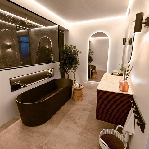 Mondiaz CIRO-DLUX Meuble de salle de bains - 120x45x50cm - Plan vasque solid surface Ostra - 1 vasque à gauche - sans trous de robinetterie - 2 tiroirs - Ruby SW1531841