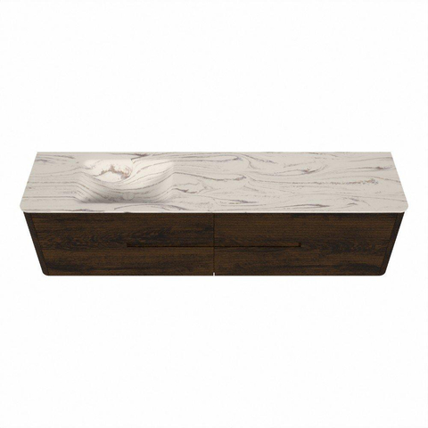 Mondiaz CIRO-DLUX Ensemble de meubles de salle de bains - 190x45x50cm - Plan-vasque solid surface Nata - 1 lavabo gauche - 1 trou de robinet - 4 tiroirs - Noyer SW1530582