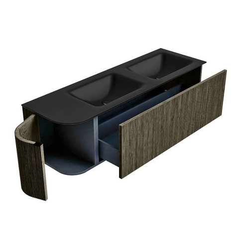Mondiaz KURVE Badkamermeubelset - 145x46x40cm - 1 lade - 1 deur - wastafel solid surface - dubbel / rechts - zonder kraangat - Shadow SW1414284