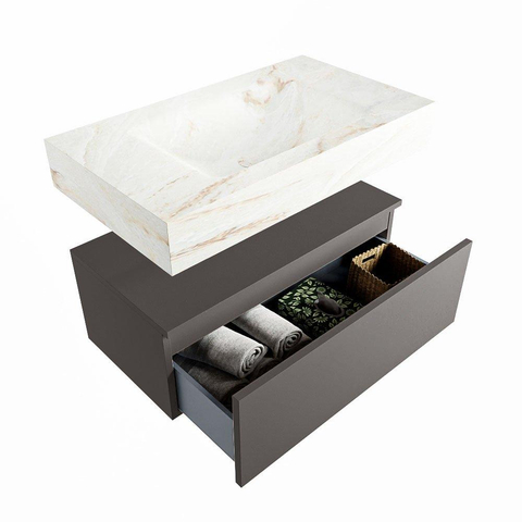 MONDIAZ ALAN - DLUX Badkamermeubelset - 80cm - onderkast - Dark grey - 1 lade - vrijhangende wastafel - wasbak midden - 1 kraangat - Frappe SW804986