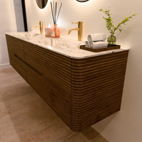 Mondiaz CIRO-DLUX Badkamermeubelset - 190x45x50cm - Solid surface wastafel Glace - 2 wasbak Dubbel - 2 kraangaten - 4 lades - Dusk SW1533009