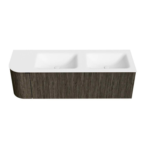 Mondiaz KURVE Ensemble de meubles de salle de bains - 145x46x40cm - 1 tiroir - 1 porte - vasque solid surface - double / droite - sans trou de robinet - Shadow SW1414128