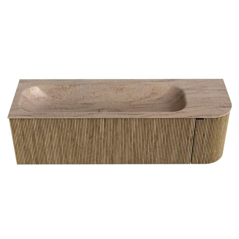 MONDIAZ KURVE-DLUX 145cm meuble de salle de bains arrondi Droite couleur Dusk avec 1 tiroir et 1 porte. Lavabo BIG LARGE Gauche sans trou de robinet Saba. SW1433365