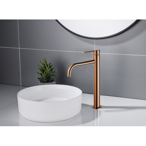 Fortifura Calvi Slim Wastafelkraan - 32cm - verhoogd - opbouw - PVD - geborsteld koper SW970030
