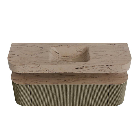MONDIAZ THOR-DLUX 150cm meuble de salle de bains arrondi gauche + droite couleur Shadow avec 1 tiroir et 2 portes. Vasque suspendue CLOUD Milieu 1 trou de robinet couleur Arena. SW1464759