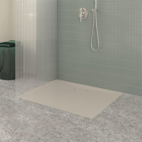 Villeroy & Boch Ecora douchebak - 100x80x3.5cm - afvoer lange zijde - almond (beige) SW1558922