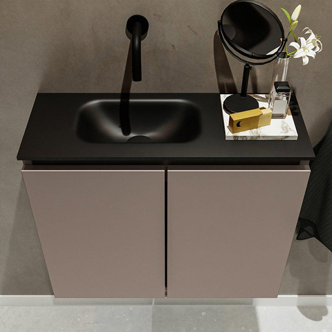 MONDIAZ TURE Toiletmeubel 60x23x50cm met 0 kraangaten 2 deuren smoke mat Wastafel Eden links Solid Surface Zwart SW475329