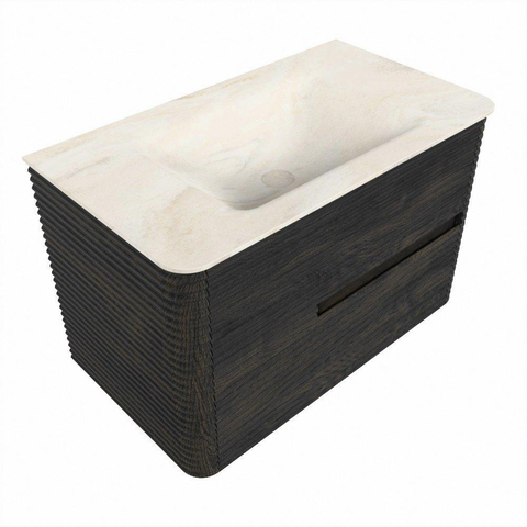 Mondiaz CIRO-DLUX Badkamermeubelset - 80x45x50cm - Solid surface wastafel Ostra - 1 wasbak Midden - zonder kraangaten - 2 lades - Shadow SW1532443