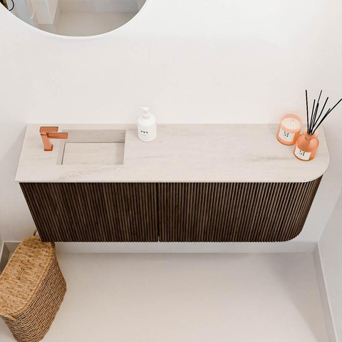 Mondiaz JOYA-DLUX 101.6cm toiletmeubel - ronding rechts kleur Walnut - Wastafel FAYE positie Links 1 kraangat kleur Meli. SW1424445