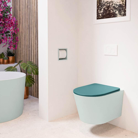 Mondiaz LAVIE hangtoilet – spoelrandloos – 36 x 53 cm – met softclose zitting – Greey (lichtgroen/grijs), zitting Smag (groen) SW1208714