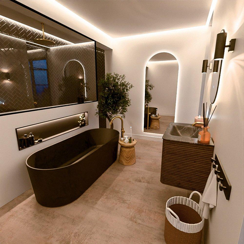 Mondiaz CIRO-DLUX Badkamermeubelset - 80x45x50cm - Solid surface wastafel Lava - 1 wasbak Midden - 1 kraangat - 2 lades - Dusk SW1533017