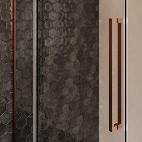 BRAUER Stellar Cabine de douche - 140x90x200cm - porte battante - revêtement verre - réversible - verre clair - cuivre brossé PVD SW1418036