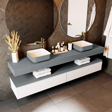 Mondiaz TOP 23 Plan vasque suspendu - 210x23.5x12cm - adapté pour vasque à poser - Solid surface - Plata SW1023159