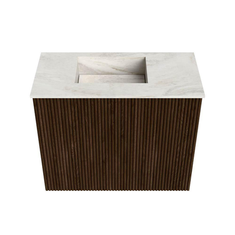 Mondiaz JOYA-DLUX 50cm meuble de toilette - couleur Walnut - Vasque FAYE position Gauche Sans trou de robinet couleur Ostra. SW1422562