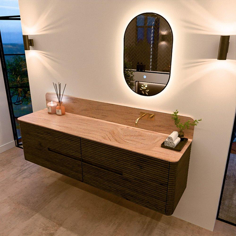 Mondiaz CIRO-DLUX Badkamermeubelset - 180x45x50cm - Solid surface wastafel Saba - 1 wasbak Rechts - zonder kraangaten - 4 lades - Shadow SW1532729