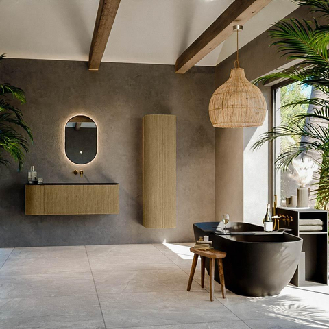 Mondiaz KURVE Ensemble de meuble de salle de bains - 125x46x40cm - 1 tiroir - 1 porte - vasque solid surface - droite - sans trou de robinet - Dusk SW1415133
