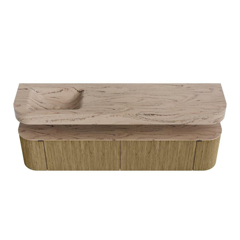 MONDIAZ THOR-DLUX 190cm meuble de salle de bains arrondi gauche + droite couleur Dusk avec 2 tiroirs et 2 portes. Vasque suspendue CLOUD Gauche 1 trou de robinet couleur Arena. SW1466603