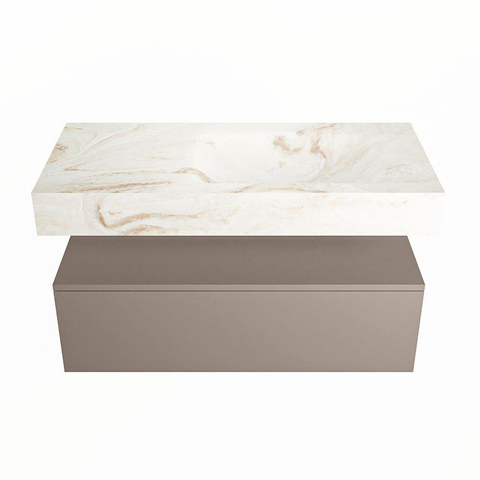 Mondiaz ALAN-DLUX Ensemble de meuble - 100cm - meuble Smoke mat - 1 tiroir - Lavabo Cloud Frappe suspendu - vasque Droite - 0 trous de robinet SW805093