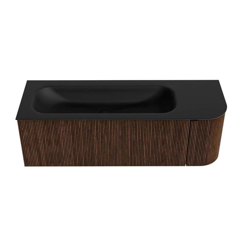 MONDIAZ KURVE Meuble de salle de bains 135 cm avec module 25 R couleur Walnut avec 1 tiroir et 1 porte. Lavabo BIG MEDIUM gauche sans trou de robinet Urban. SW1138496