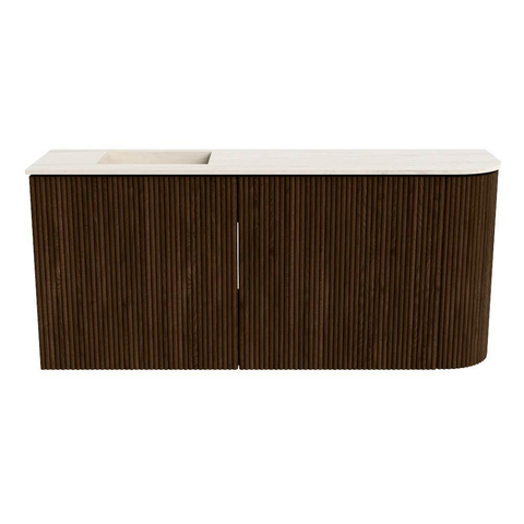 Mondiaz JOYA-DLUX 91.6cm toiletmeubel - ronding rechts kleur Walnut - Wastafel FAYE positie Links 1 kraangat kleur Meli. SW1424441