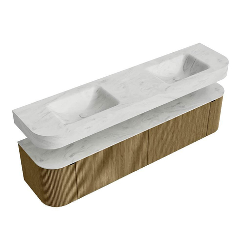 MONDIAZ THOR-DLUX Meuble de salle de bains - 190cm - arrondi gauche + droite - couleur Dusk - 2 tiroirs et 2 portes - Vasque suspendue CLOUD Double sans trou de robinet - couleur Opalo SW1466467