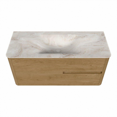 Mondiaz CIRO-DLUX Badkamermeubelset - 110x45x50cm - Solid surface wastafel Frappe - 1 wasbak Midden - 1 kraangat - 2 lades - Oak SW1530899