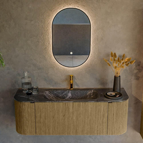 Mondiaz KURVE-DLUX Ensemble meuble de salle de bains - 130x46x40cm - 1 tiroir - 2 portes - lavabo solid surface - central - 1 trou de robinet - Dusk SW1415262