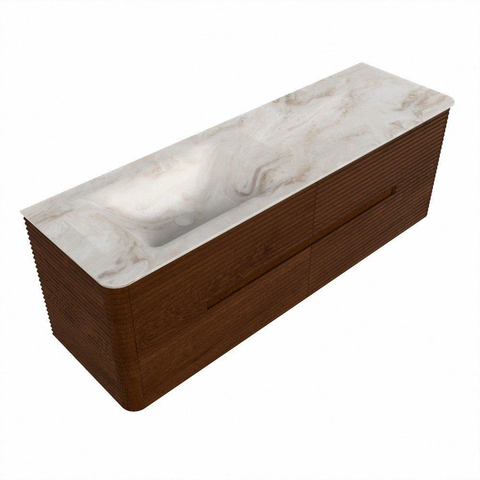 Mondiaz CIRO-DLUX Badkamermeubelset - 150x45x50cm - Solid surface wastafel Frappe - 1 wasbak Links - zonder kraangaten - 4 lades - Ruby SW1531311