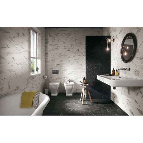 ÉCHANTILLON Terravito Fareno carreau mural et de sol - 21.6x25cm - 9mm - Hexagone - Aspect marbre - anthracite mat SW736095